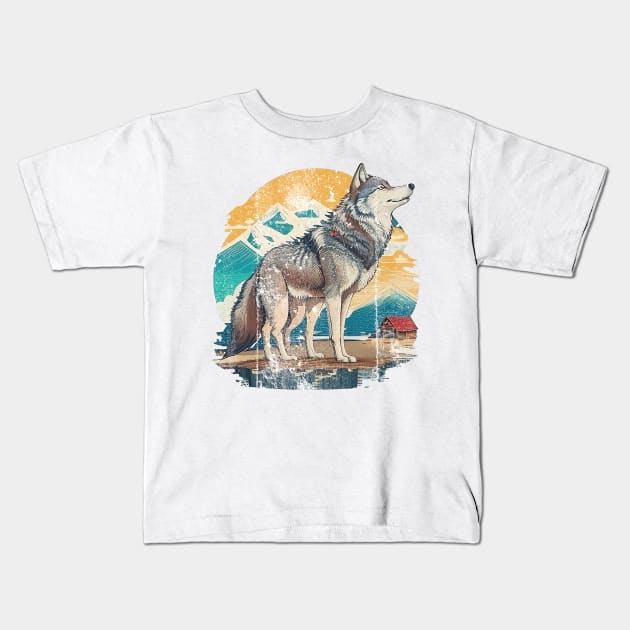 Vintage Wolf Art Kids T-Shirt by GraceArtt